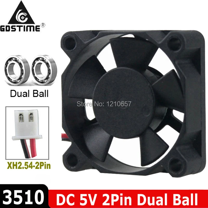 

2Pieces Gdstime 35mm DC 5V 2Pin Dual Ball Bearing 35x35x10mm 3510 Small Brushless Cooling Cooler Fan