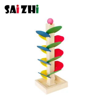 

Saizhi Kids Learning Puzzle Educational Wooden Multi-function Baby Learning Leaves Tower Bead Roller Coaster Toys Set For Kids