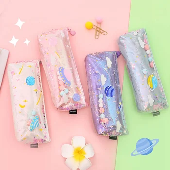 

Planetary Quicksand Pencil Case Cute Kawaii Shining School Pen Case Supplies Pencil Bag School Box Pencils Pouch Stationery