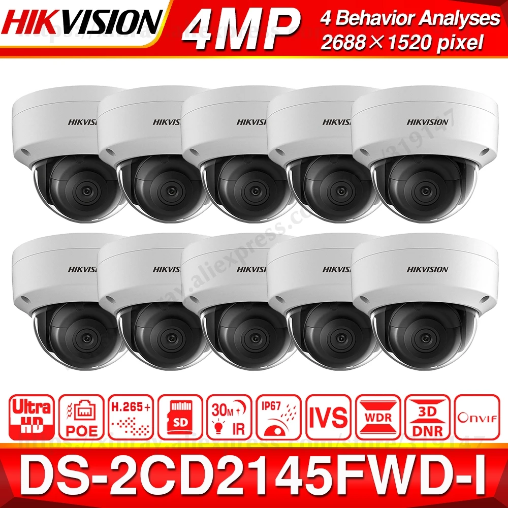 Предпродажа Hikvision DS-2CD2145FWD-I ИК купольная камера POE видео безопасности 4MP 30M IR IP67 IK10 H.265+ слот для карты SD 10 шт./лот