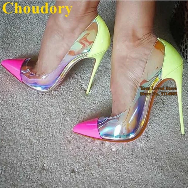 PVC炫彩拼色尖头单鞋 (10)