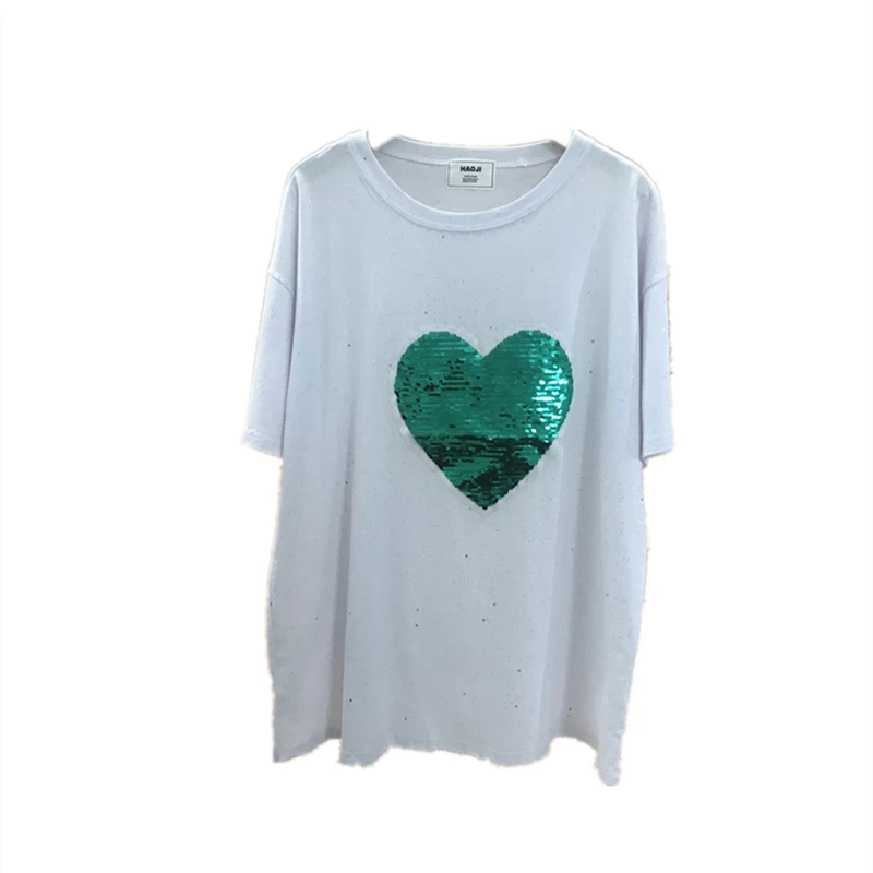 

In the summer of 2019 new students simple fashion T-shirt sequins short-sleeved short sleeves