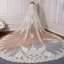 3 Длинные и 3 м ширина белый/свадебная вуаль цвета слоновой кости с расческой кружева бусины Mantilla свадебные аксессуары, фата Veu De Noiva MD47