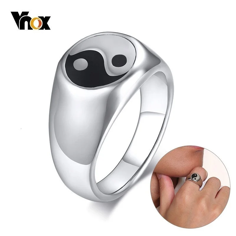 Vnox 12mm Bagua Yingyang Balance Ring for Men Women Stainless Steel Boy 