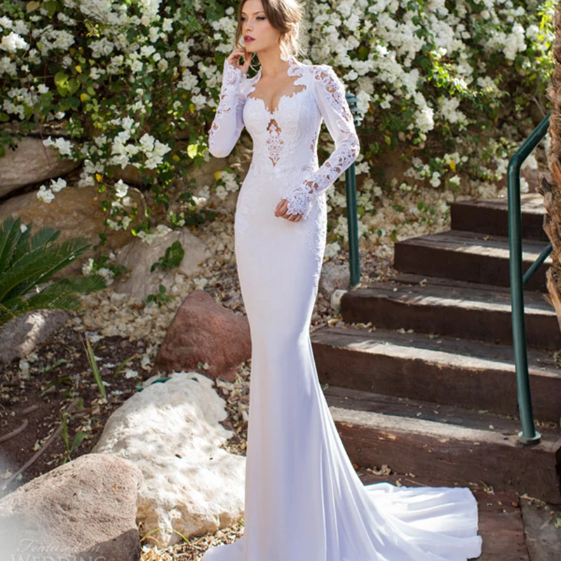 Chiffon mermaid bruidsjurk met lange mouwen bruid jurken kant applicaties parels 2016 sexy backless moeder van de bruid jurken Chiffon mermaid bruidsjurk met lange mouwen bruid jurken kant applicaties parels 2016 sexy backless moeder van de bruid jurken