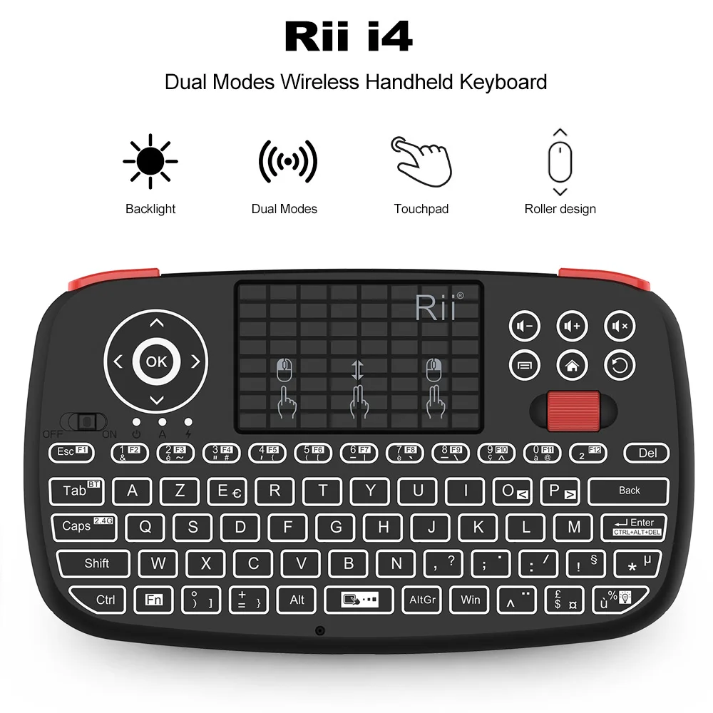 Rii i4 мини русская клавиатура 2 4G Bluetooth с двумя режимами ручной гриф мышь подсветкой