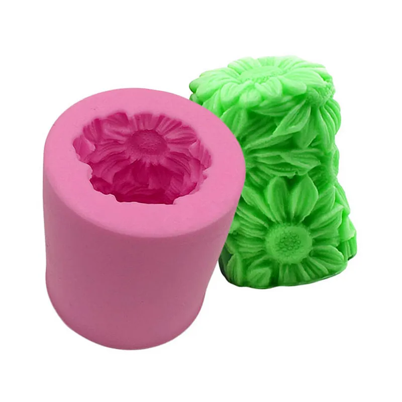 3D цилиндрической формы с изображением подсолнуха Силиконовые свечи для