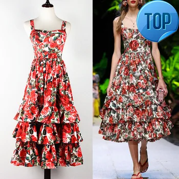 

Designer MoaaYina Fashion Runway Ball Gown Dress Summer Women strap Backless Floral Print Cascading Ruffle Beach Dress