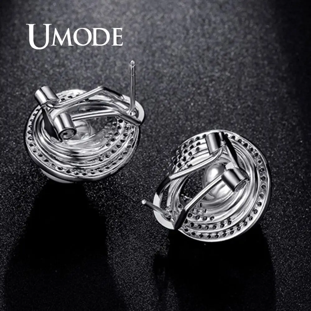 UMODE пресноводные жемчужные серьги-гвоздики для женщин Морская раковина белые золотистые серьги с цирконами роскошные свадебные украшения модные подарки UE0189B
