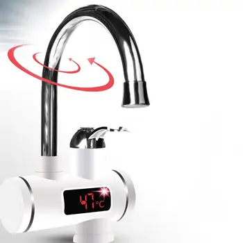 

Hot and Cold Water Tap Stainless Steel Digital Display Mixer Water Heater Sink Basin Faucet Spout Under Inflow with EU Plug