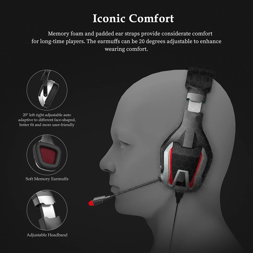 PS4 Gaming Headphone Noise Reduction Stereo Earphones Video Game Headset with Microphone for New Xbox One Laptop PC Tablet Gamer