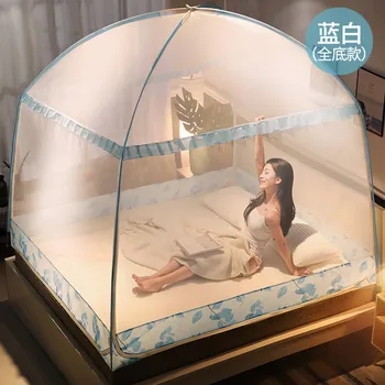 

Romantic purple mosquito net single double bed adult insect repeller three door tent bedding