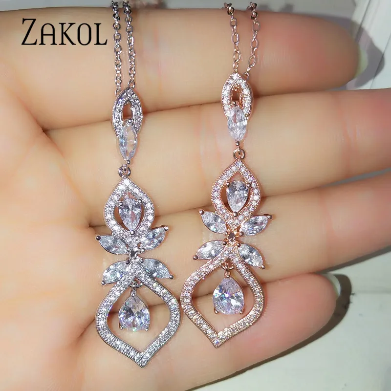 ZAKOL изысканный лист CZ свадебные ювелирные изделия для женщин модные подвески и