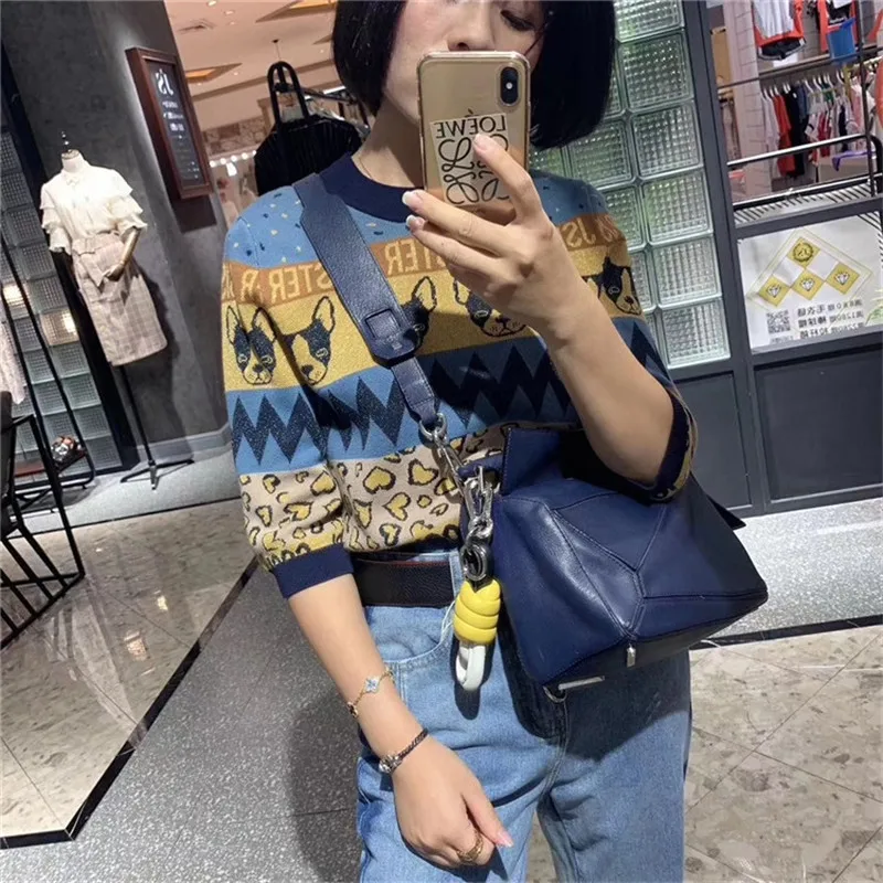 

2019 Fall Winter Sweet Dot Print Women Striped Sweater Pullover Runway Designer Female Thin Knitted Jumper Korean Style Clothes