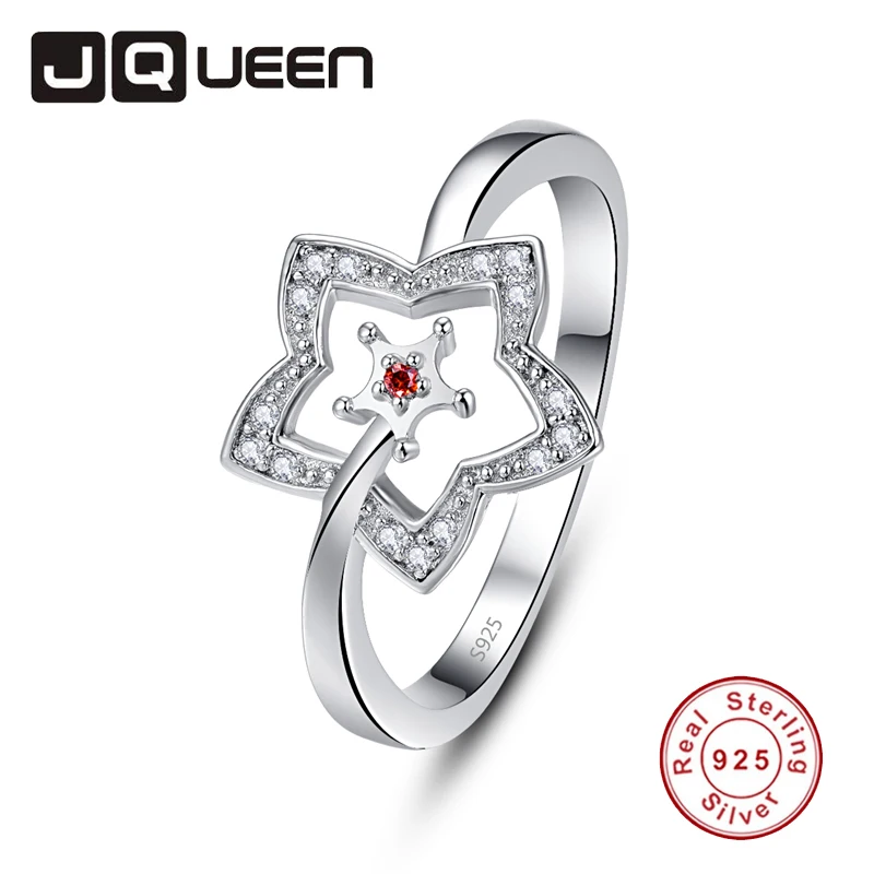 

JQUEEN Hollow Five-pointed Star Round Garnet For Women 925 Sterling Silver Wedding Romantic bijoux Ring anel Female Fine Jewelry