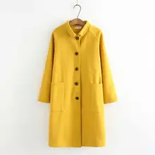 Большие размеры, сплошное черное желтое однобортное женское длинное шерстяное пальто, новинка, зимнее пальто, офисные женские куртки, женские топы