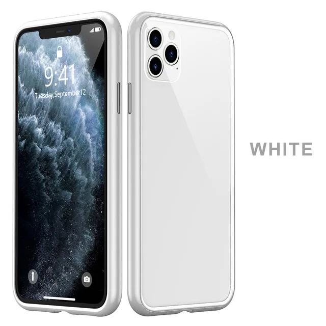 Чехол конфетного цвета с магнитной адсорбцией 360 для iPhone 11 Pro MAX, чехол из закаленного стекла для iPhone XS MAX XR X 7 8 Plus, чехол - Цвет: White