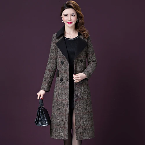 

2019 New Arrival Women Fashion Plus Size Double-breasted Woolen Coat Fall Winter Coat Wool Office Lady Slim Plus Size 5xl Design