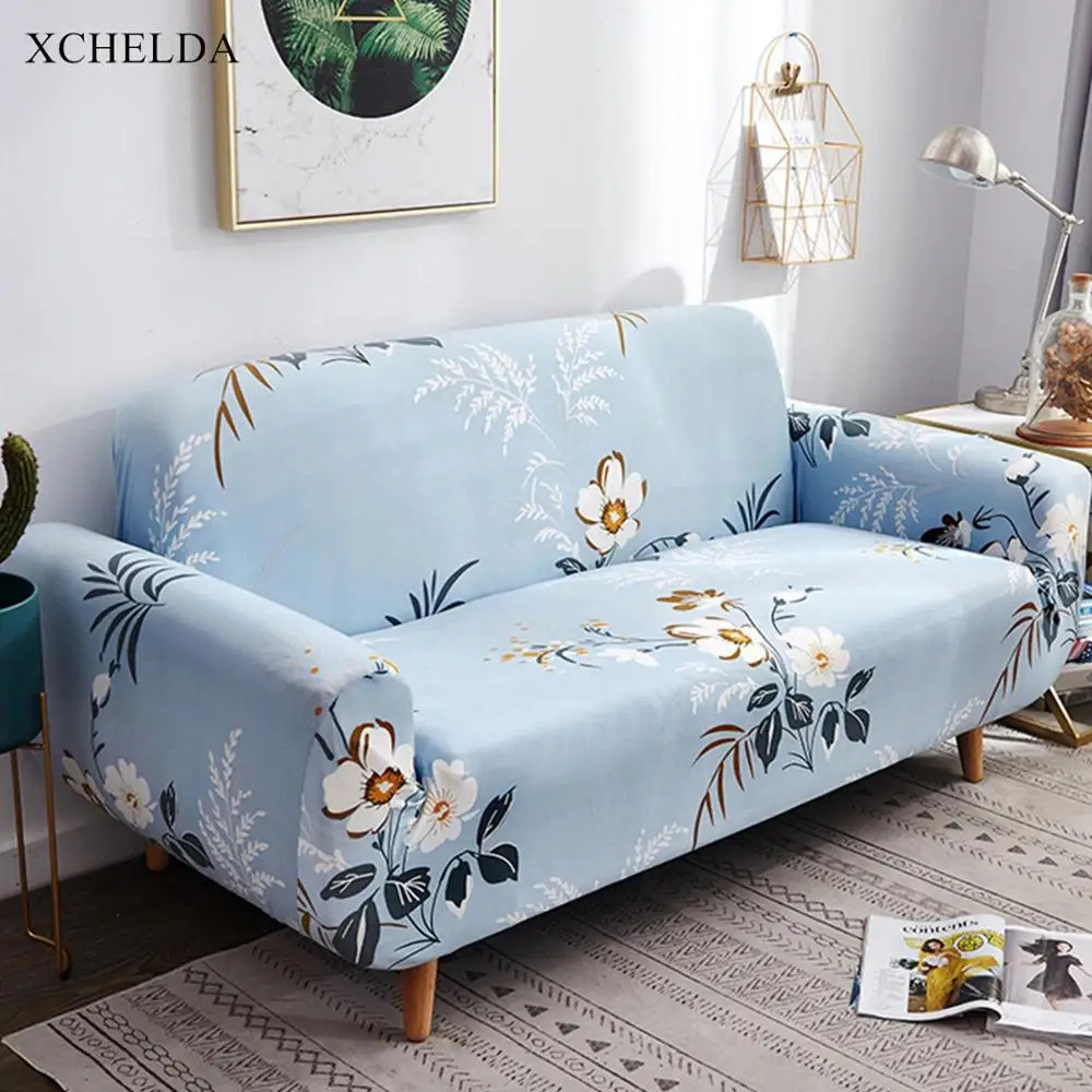 

Floral Plant Blue Stretch Couch Case Elastic Armrest L Corner Sectional Sofa Cover Armchair Slipcover for 1 2 3 4 Seater Place