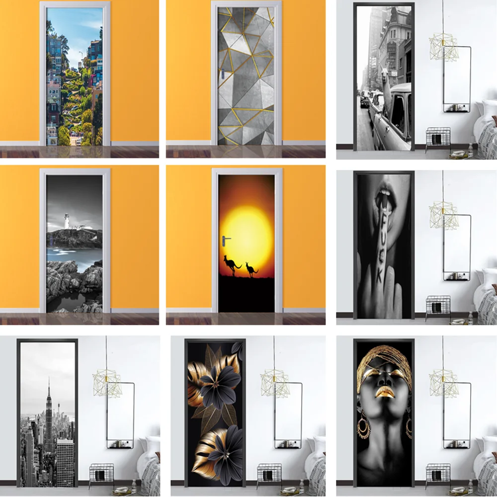 City View Simulation 3D Door Sticker Diy Waterproof PVC Mural Decor Film Home Decoration Modular Print Self-Adhesive Poster | Дом и сад