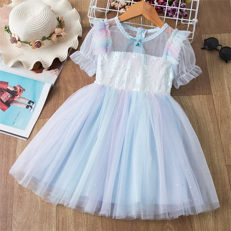 Snow White Anna Elsa Cosplay Costume Carnival Dresses For Girls Vestidos fantasia infantil Summer Princess Dress up Elsa 2 Print