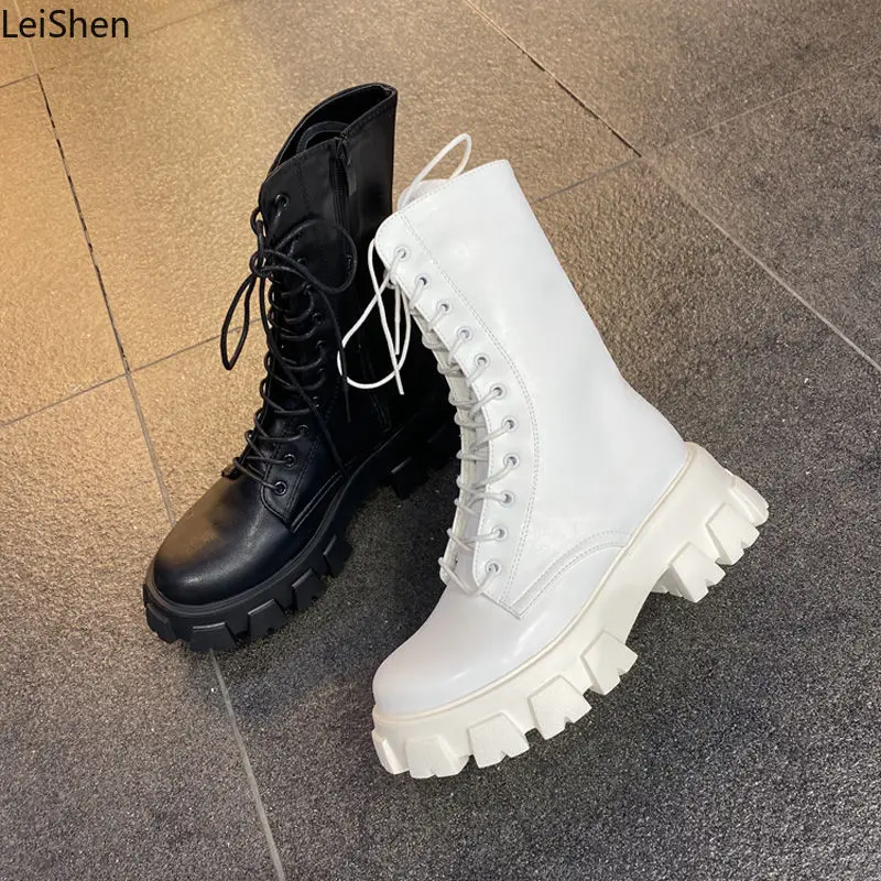 

Botas Women Motorcycle Ankle Boots Wedges Female Lace Up Platforms Spring Black Leather Oxford Shoes Woman 2020 Botas Mujer