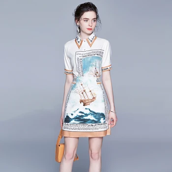 

Runway Women Two Pieces Sets Short Sleeve Shirt Tops And Skirts Outfits Female 2020 Summer Letter Pattern Print Suit Sets