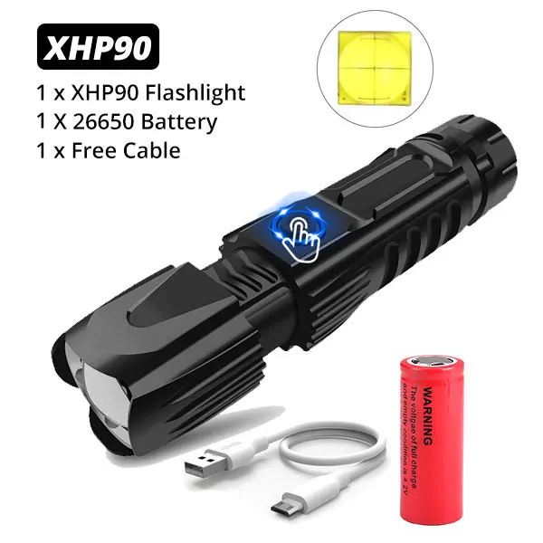 Package H Xlamp XHP90 самый мощный флэш-светильник XHP70 тактический флэш-светильник XHP50 USB Zoom фонарь для охоты 26650 безопасный молоток - Испускаемый цвет: Package H