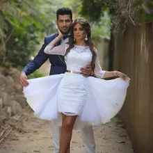 Белые коктейльные платья Футляр 3/4 рукава Короткие Мини Аппликации Кружева Sah элегантные платья для выпускного вечера