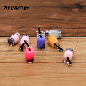 

2020 New Product 10Pcs 9 color 18*10mm 3D Milk Tea Pendants Box Glass Charms For DIY Jewelry Craft Earring Keychain Accessories