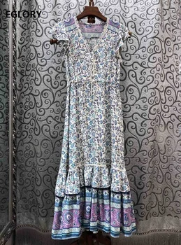 

Bohemian Long Dress 2020 Spring Summer Beach Women Sexy V-Neck Elegant Floral Prints Drawstring Waist Casual Long Maxi Dress