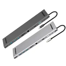 Мульти USB C хаб-конвертер к HDMI VGA RJ45 USB 3,0 3,5 мм аудио PD 10 в 1 адаптер, быстрая зарядка и тепловыделение новое поступление