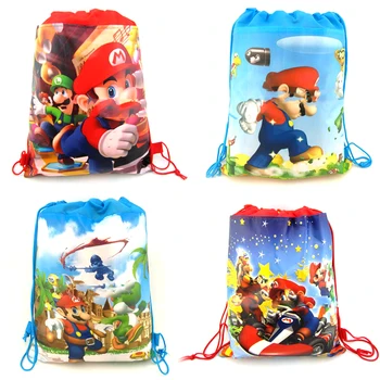 

10pcs/lot Baby Shower Super Mario Theme Drawstring Gifts Bags Kids Boys Favors Non-woven Fabric Backpack Birthday Party Mochila