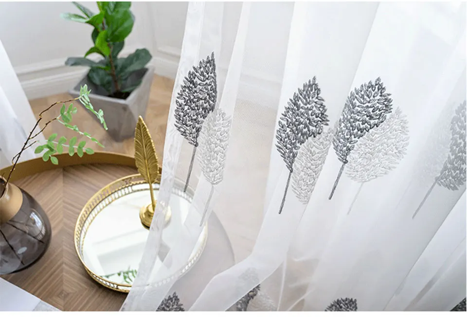 Tulle Window Curtain for Living Room Bedroom Sheer Curtains for Kitchen Modern Embroidered Window Screening  Voile Curtains