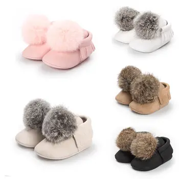 

Baby Girl Boy Autumn Winter Shoes Hair Ball Boots Infant Newborn Fashion Warm Crib Shoes 0-18Months