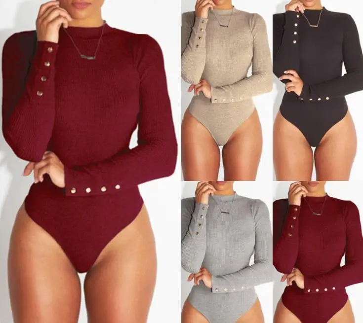Women Long Sleeve Bodysuit Fashion Stretch Women's Bodysuit With Button Solid Slim Casual Ladies Rompers Autumn Clothing Women Long Sleeve Bodysuit Fashion Stretch Women's Bodysuit With Button Solid Slim Casual Ladies Rompers Autumn Clothing
