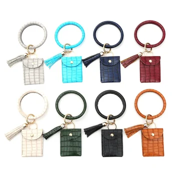 

Bangle pendant coin purse PU tassel leather crocodile pattern key ring