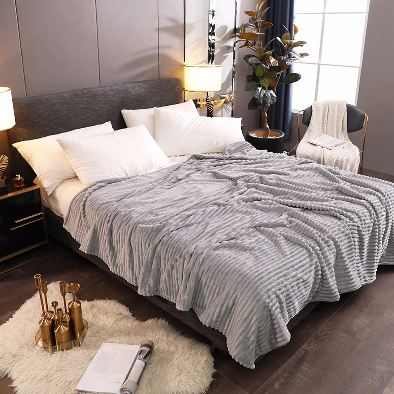 Winter Flannel Blanket Bedspread Super Warm Bedding Blankets Home Sofa Chair Plane Travel Soft Plush Solid Color Bed Covers