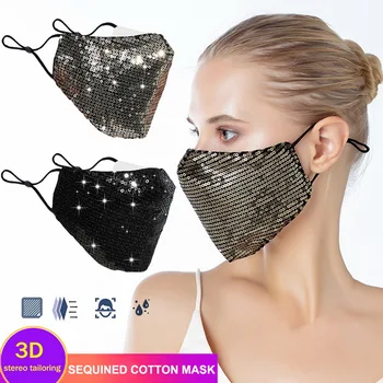 

Summer Women Mouth Face Mask Sequin Bilayer Muffle Female Sequins Dustproof Earloop Face Mouth Masks Respirator