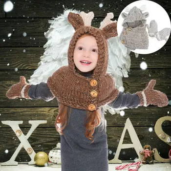 

Cute Kids Boys Girls Animals Elk Hat Scarf gloves Set Autumn Winter Warm Button Decoration Christmas Celebrations Knitted Hat