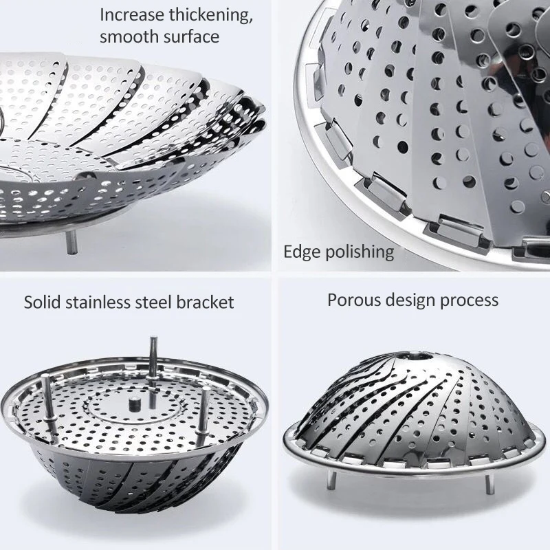 Folding Stainless Steel Food Steamer Basket Mesh Lotus Steaming Tray  Vegetable Vapor Cooker Steaming Rack Kitchen Gadgets 2021 - AliExpress