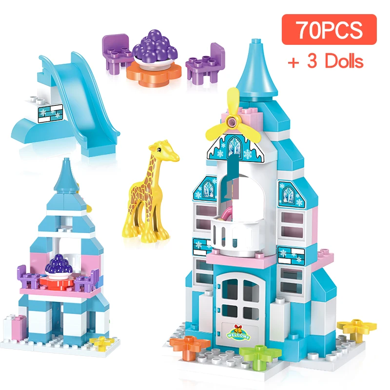 

Big Size Ice Castle Building Blocks Compatible with Duploed Ice Princess Set Snow World Series Bricks Blocks Toys For Girls Kids