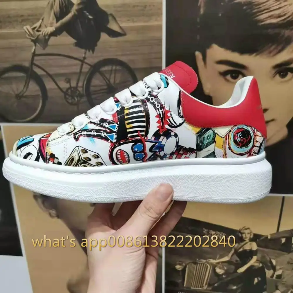 Topwith Box модные дизайнерские из натуральной кожи граффити окрашенные де люкс кроссовки усиление платформы Мужская и женская повседневная обувь - Цвет: 04