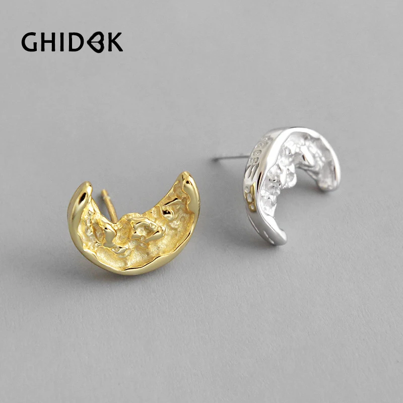 GHIDBK Dainty 925 Sterling Silver Vivid Moon Stud Earrings Personalized Statement Earring Studs Minimalist Wholesale | Украшения и
