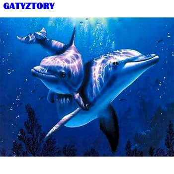 

GATYZTORY Frame Animal Lover Dolphin Ocean DIY Digital Painting by Numbers Kits Acrylic Modern Wall Art For Home Decor