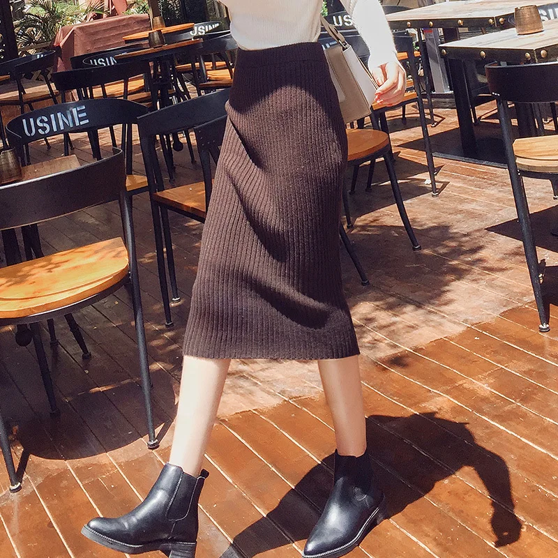 

Long Skirt Autumn and Winter Half-length Mid-length High-waist Open-forked Buttock One-step Skirt New Style Slimming