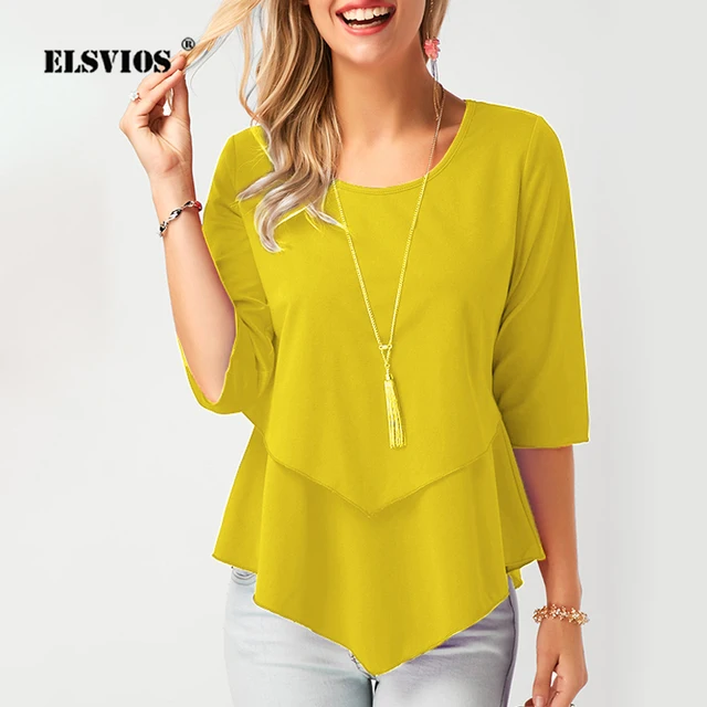 US $10.16 2020 Spring O Neck Half Sleeve Chiffon Blouse Women Plus Size Solid Loose Casual Shirts Elegant Sum