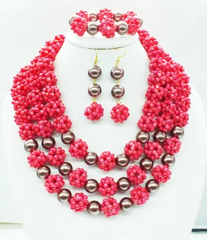 

Luxury Bridal India women Jewelry Set Nigerian Coral Beads necklace Jewelry suit fashion Wedding Set Free Shipping