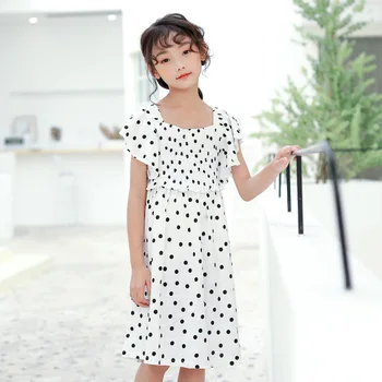 

2020 White Polka Dot Princess Girls Dress Kids Elegant Dress for Teen Girls Ruffle Vestidos Loose Children Clothes 6 8 10 12 14
