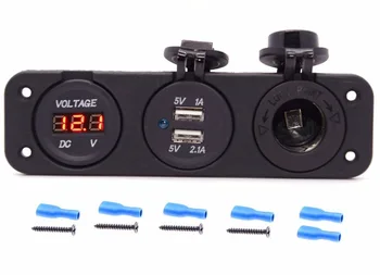 

Triple Function Dual USB Charger + LED Voltmeter Outlet Socket Panel Jack Marine For Digital Devices Mobile Phone Tablet